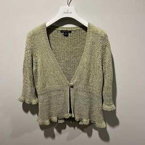 August Silk Sage Green Tie Front Knit Cardigan – Size M – Ruffle Hem